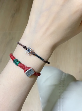 【独】原创泰国蜡线纯银手工编手绳 情侣手链脚链 蜡线手绳