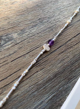 【紫】原创纯银珠不规则碎银手链 手编手链 脚链 情侣手链