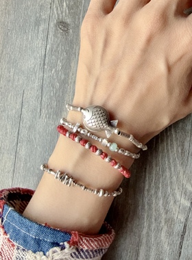 【见】原创泰国蜡线纯银手工编手绳 情侣手链脚链 蜡线手绳