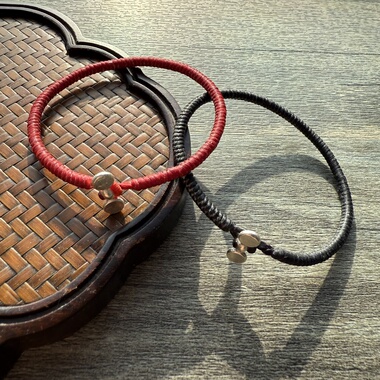 【素】原创泰国蜡线纯银手工编手绳 情侣手链脚链 蜡线手绳