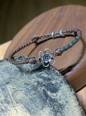 【花 间】原创泰国蜡线纯银手工编手绳 情侣手链脚链 蜡线手绳