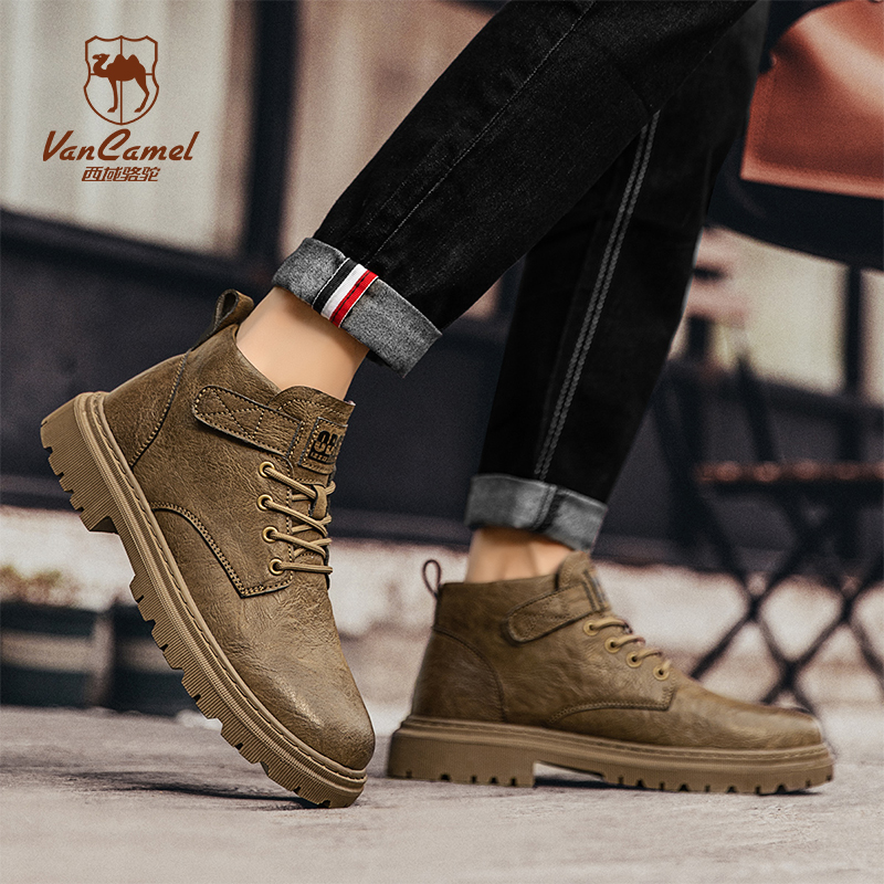 VANCAMEL/西域骆驼马丁靴男鞋2025新款春秋英伦高帮休闲工装皮鞋 - 图2