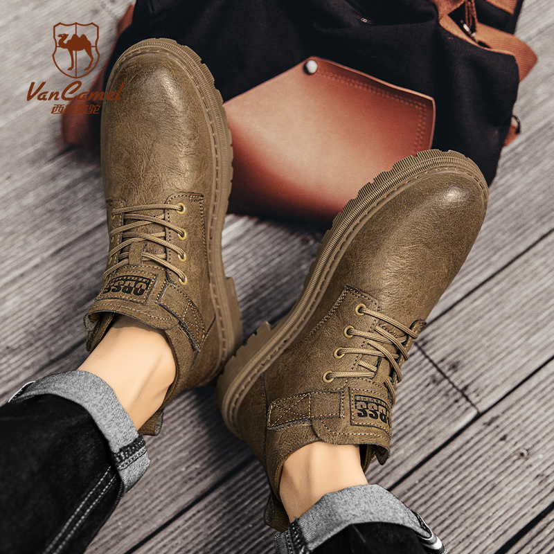 VANCAMEL/西域骆驼马丁靴男鞋2025新款春秋英伦高帮休闲工装皮鞋 - 图0