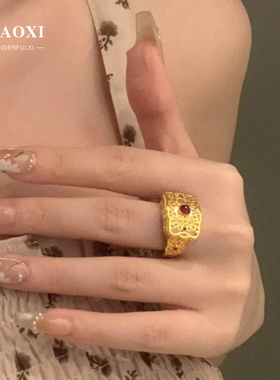 偏财珐琅彩沙金戒指古风珍珠蝴蝶