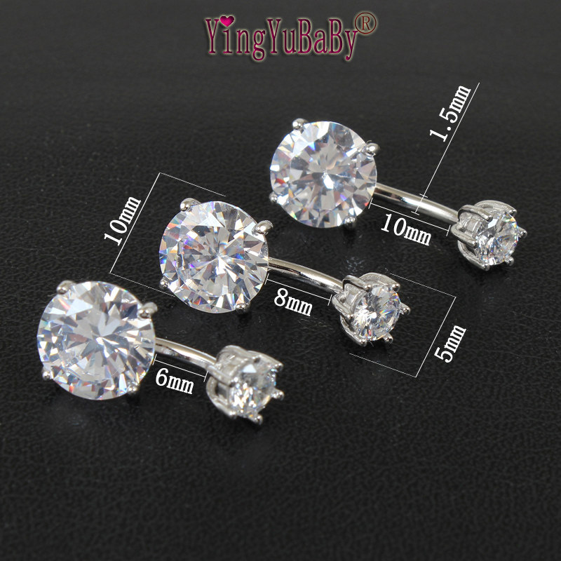 肚脐钉通体S925纯银四爪镶AAA锆石圆形防过敏保养穿刺环粗针短杆,淘宝优惠券,粉丝福利购,淘宝优惠卷