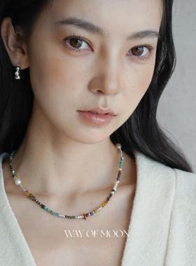 色彩古董油画串珠天然珍珠项链