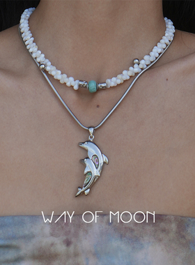 WAY OF MOON海洋系列原创设计天然花生珍珠贝母颈链绿松石锁骨链