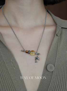 WAYOFMOON海豚黄水晶吊坠项链