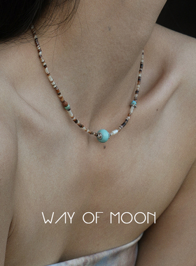 WAY OF MOON原创设计师极细choker绿松石锁骨链小众天然贝壳项链