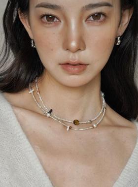 WAY OF MOON原创设计极光贝母米珠项链双层叠戴简约精致锁骨链