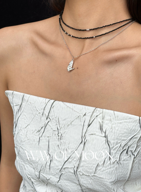 新款叠戴小众秋冬锁骨颈链黑尖晶