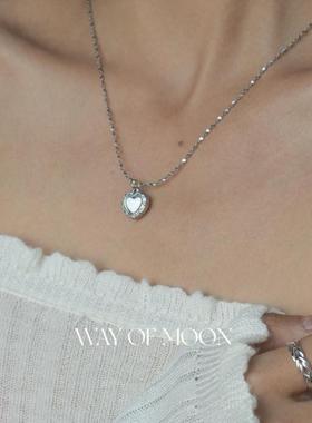 WAY OF MOON原创设计简约小众可叠戴气质爱心双面吊坠项链锁骨链