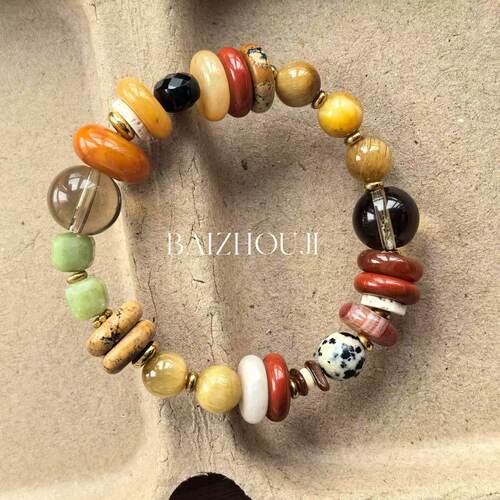 WAY OF MOON天然石璀璨拼色串珠个性时髦复古风玛瑙精致潮流手链 - 图2