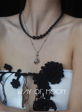 WAY OF MOON迷航渐变天然黑玛瑙项链女ins冷淡风小众串珠锁骨链