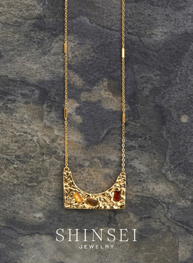 天然红棕系宝石长毛衣链