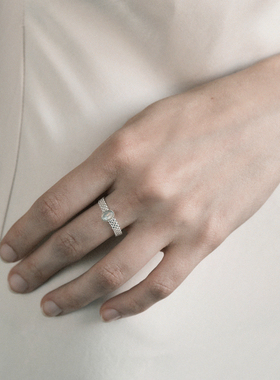 【森制SHINSEI官方】天然拉长石蕾丝链条戒指 纯银