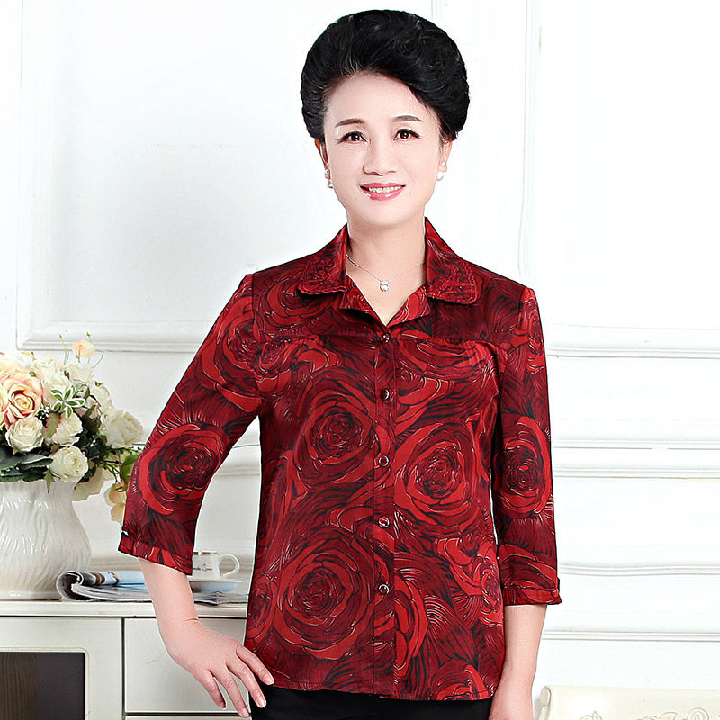 福太太真丝中老年女装夏装妈妈衬衣 福太太中老年女装
