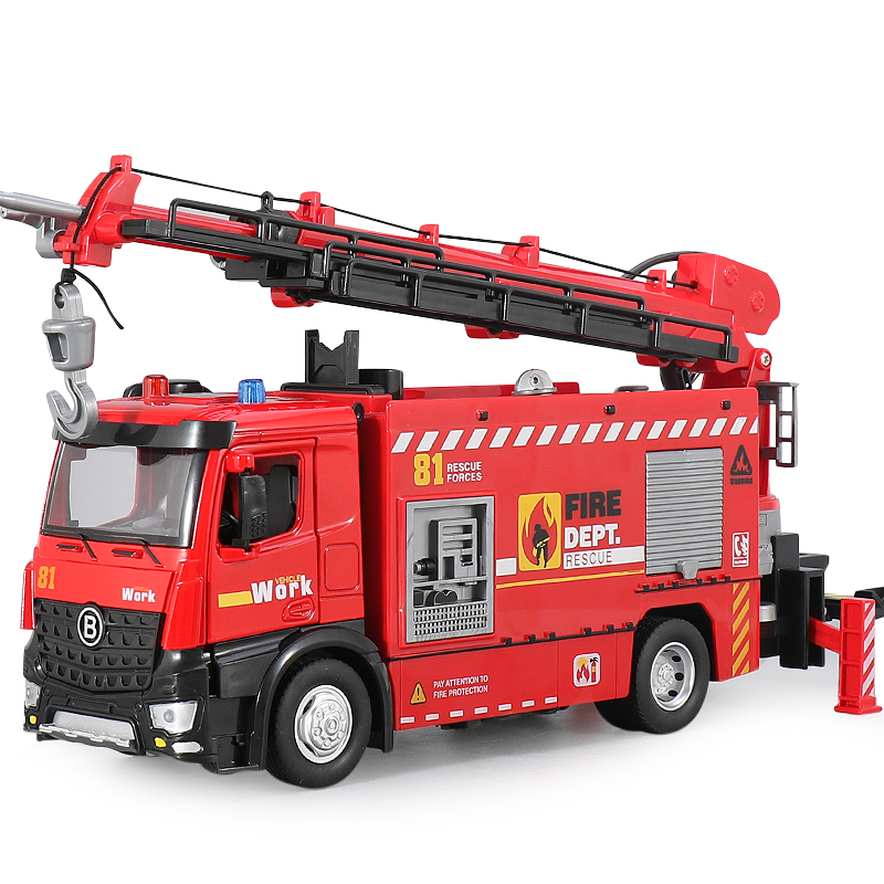 超大号合金消防车玩具男孩拖车可喷水洒水汽车儿童消防云梯救援车 - 图3