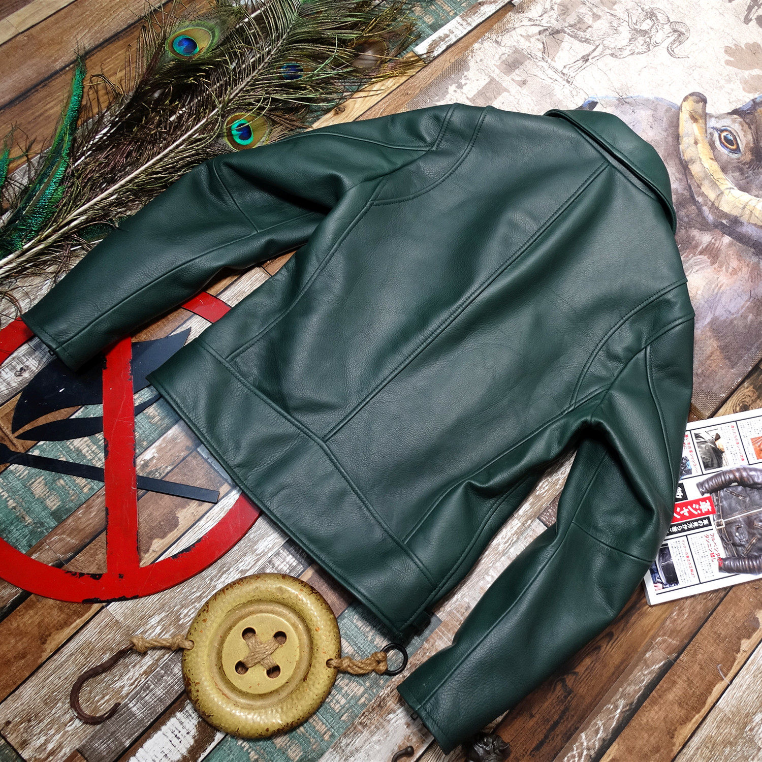 券后550！米国进口阉牛皮日版斜拉绿色复古机车男皮衣夹克,淘宝优惠券,粉丝福利购,淘宝优惠卷