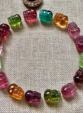 天然巴西老矿料碧玺雕刻貔貅手链玻璃体手串可打孔或镶嵌14.3克