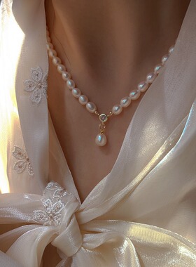 天然淡水珍珠项链女款百搭复古法式优雅锁骨链颈链