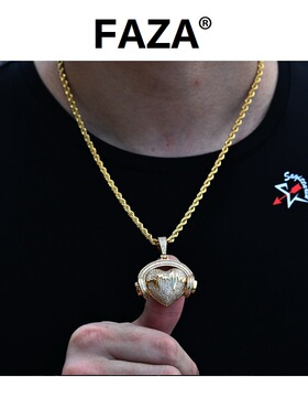 满钻心跳耳机吊坠炫酷铜镶锆石