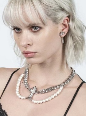 钛钢珍珠男女叠戴项链蝴蝶型