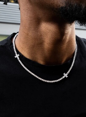 锆石网球链男女通用镶嵌十字架