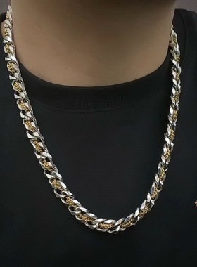 钛钢古巴间金项链男女间金色