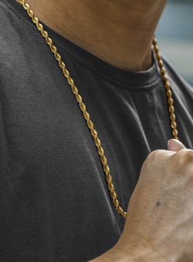 faza钛钢麻花大金链子男锁骨链