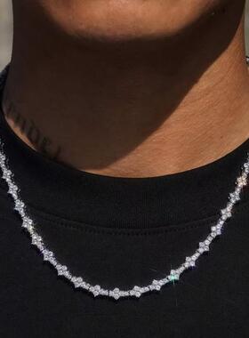欧美嘻哈满钻锆石6.5mm网球项链