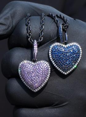 粉色蓝宝石玫瑰密钉心形吊坠