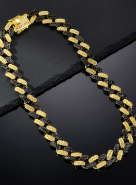 新款超闪满钻锆石黑金古巴链