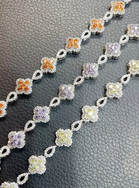 满钻紫色四叶草锆石手链女可调节