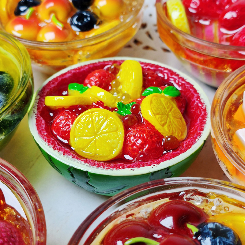 六件8折仿真甜品碗冰镇荔枝杨梅冰箱贴立体美食糖水磁吸装饰 - 图2