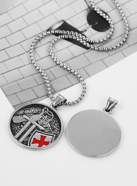 嘻哈潮男钛钢复古风圣殿骑士项链