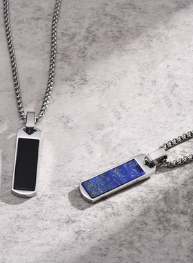 男女简约钛钢镶石几何长方条项链