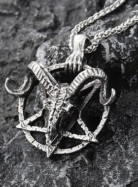 男撒旦巴弗灭山羊头倒五芒星项链