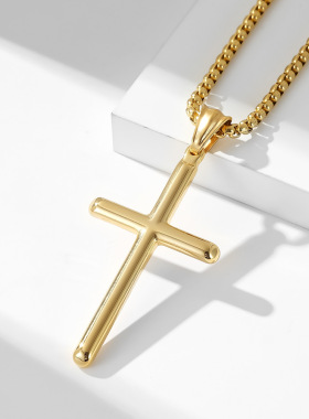 男女·简约风钛钢圆柱十字架项链