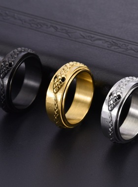 小众男女钛钢衔尾盘蛇可转动戒指