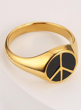 潮男女钛钢和平反战标志印章戒指