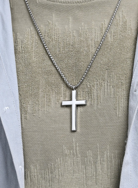 钛钢抛光面素色简约十字架项链