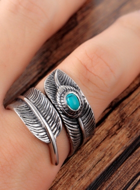 小众设计男女复古钛钢羽毛戒指