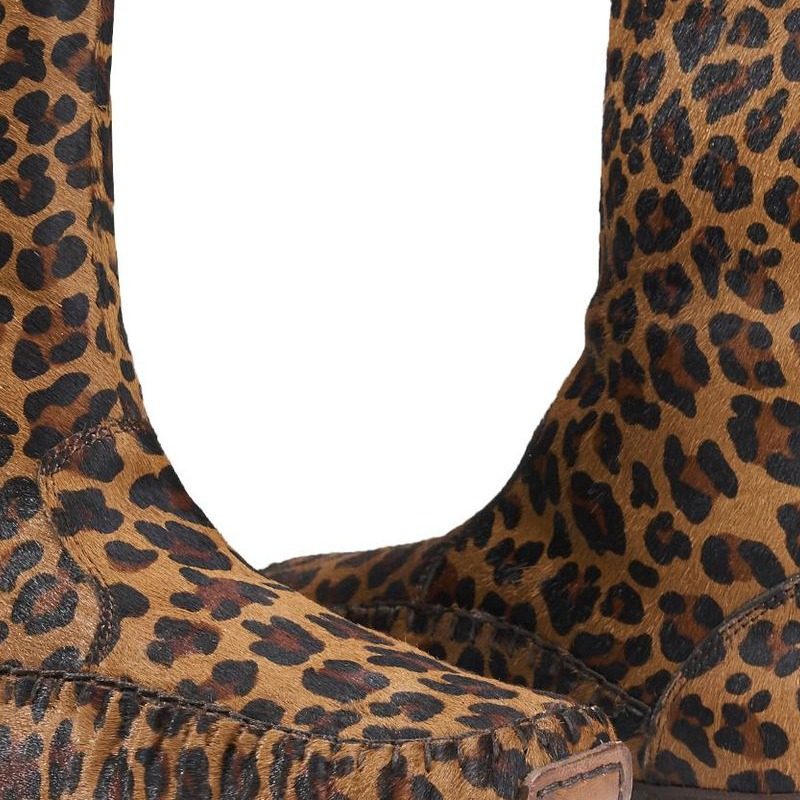 2023秋冬新款豹纹马毛女鞋 头层皮真皮底粗跟侧拉链时尚马丁靴女 - 图3