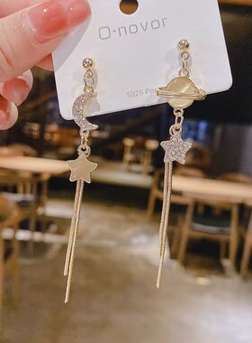 925银针几何珍珠耳环女 时尚耳钉流苏高级感耳坠气质复古耳饰