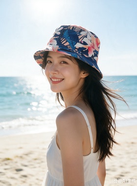 女土夏日太阳帽  夏季遮阳帽子   宽沿边帽休闲户外海边旅游帽