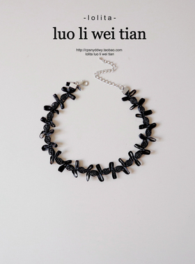 甜酷黑色系带蕾丝蝴蝶结项链女小众设计感新款锁骨颈链choker脖饰