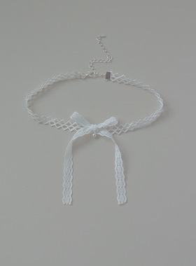 蕾丝蝴蝶结项圈女甜美原创设计锁骨链颈链新款推荐choker白色颈环