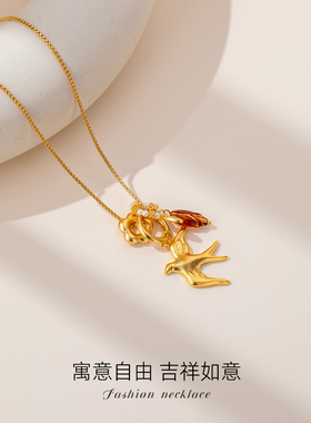 【新品】燕子花朵长项链女款2025新款高级感轻奢小众毛衣链秋冬