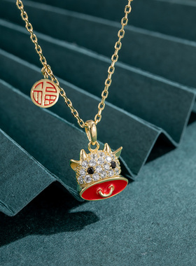 牛年红色韩国耳钉小众设计项链